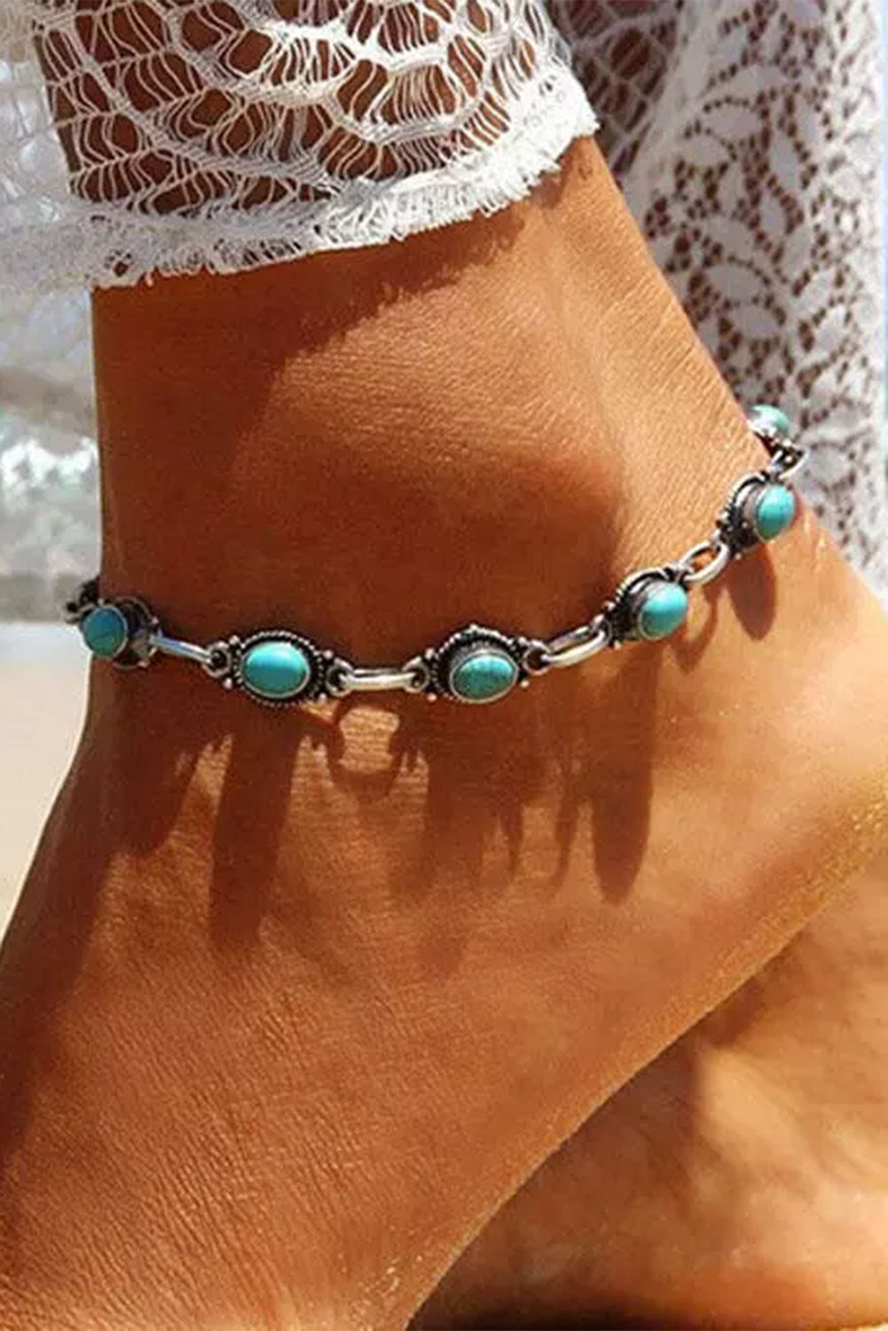 Silver Bohemian Turquoise Anklet