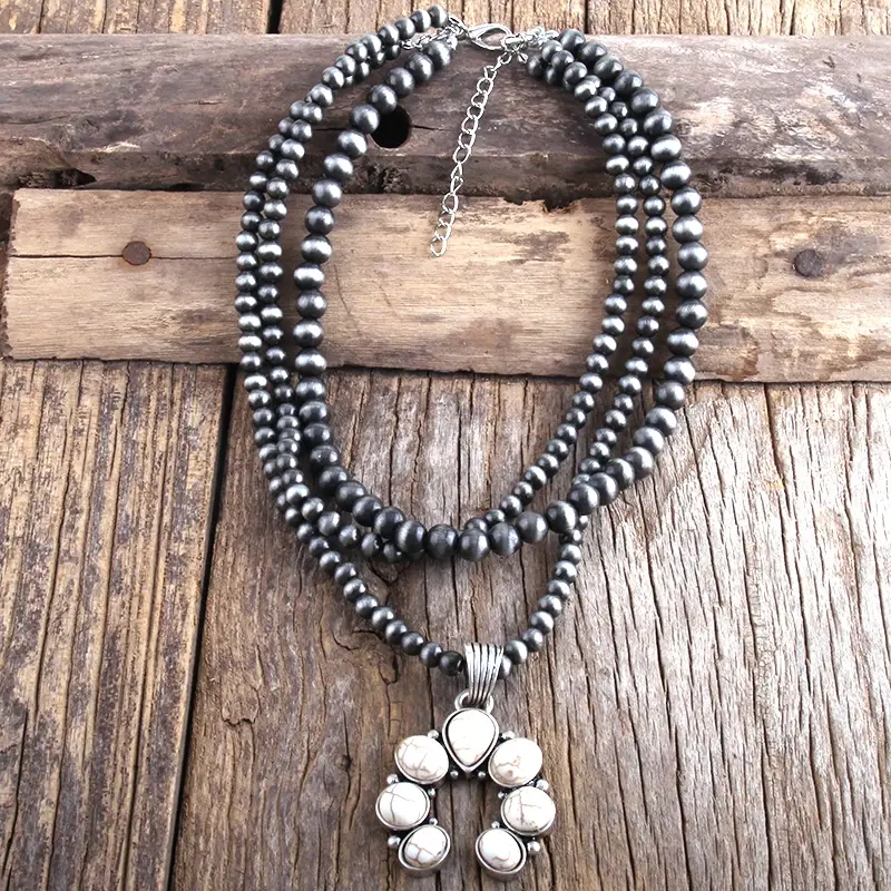 Thumbnail: 3 Layer Moon Metal Stones Necklace