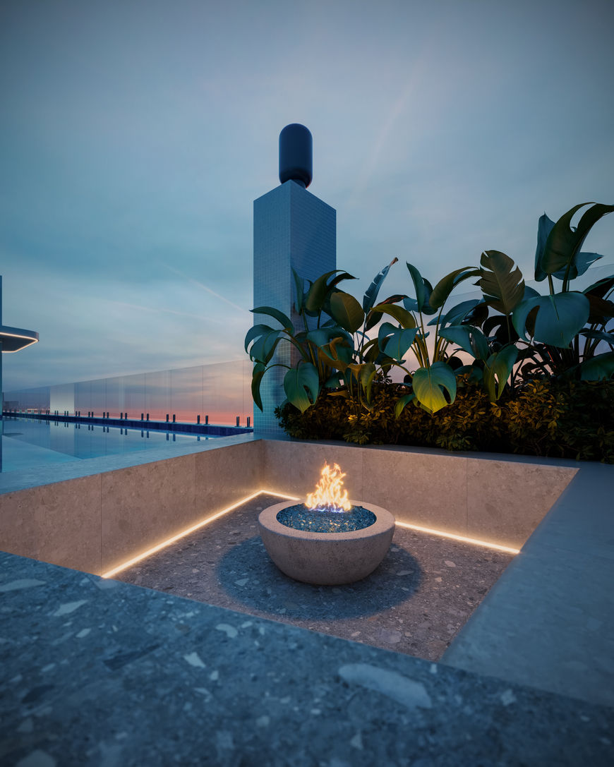 Fire Place com piscina ao lado