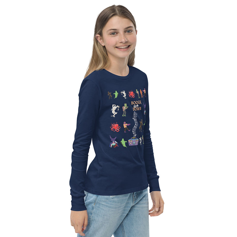 Thumbnail: "Monster Boogie" Unisex Youth Halloween Season Fitted Long Sleeve Tee