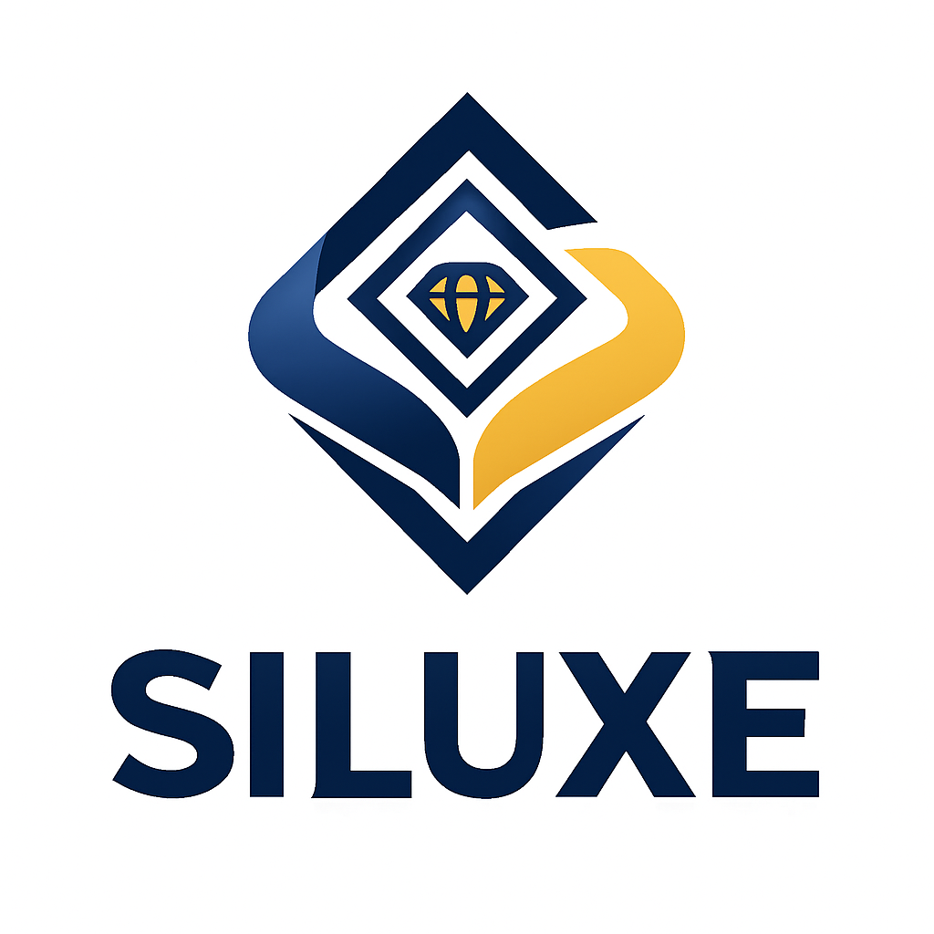 SILUXE logo, blue and gold diamond design