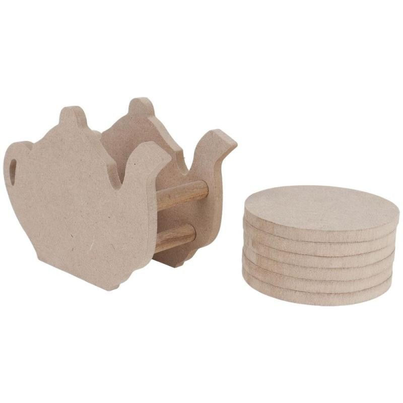 Miniatura: SOPORTE TETERA + 6 POSAVASOS MDF 15’5×7×12cm