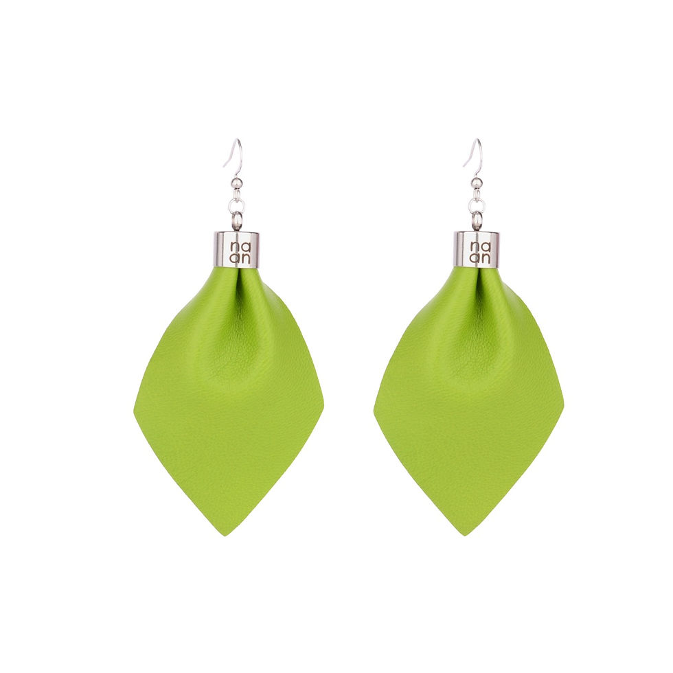 PLUME Basic designer earrings made from recycled Italian leather and stainless steel, displayed on white background