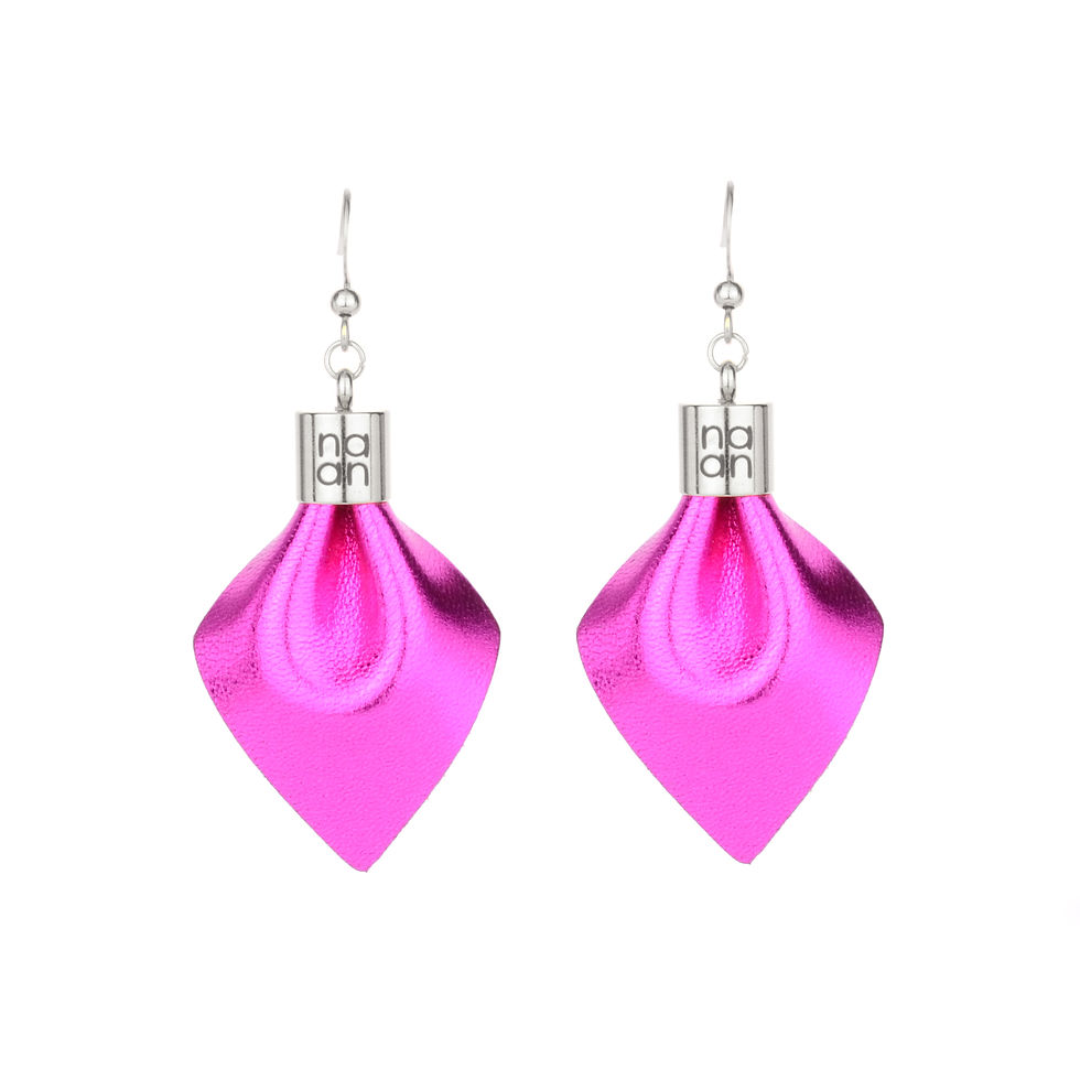 PLUME Mini designer earrings made from recycled Italian leather and stainless steel, displayed on white background