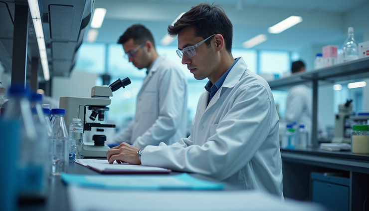 Eye-level view of a modern biotech laboratory with advanced equipment