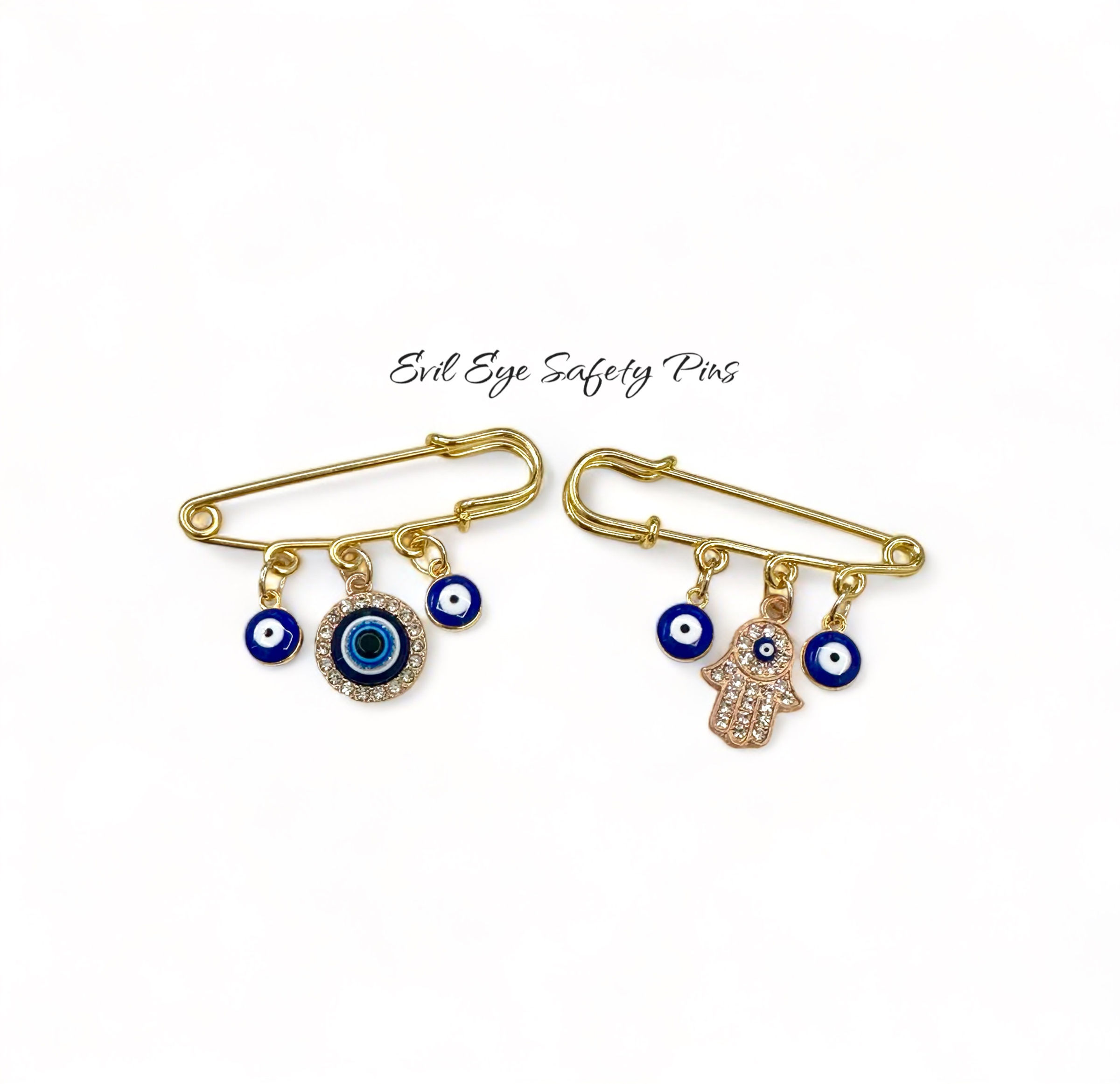 Evil Eye Safety Pins | Hamsa | Glass Bead | Baby Pin | Stroller Pin