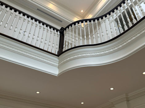 ceiling, railing, mouldings, plaster, home, interior design, decorating, brown and white, transitional, traditional, home