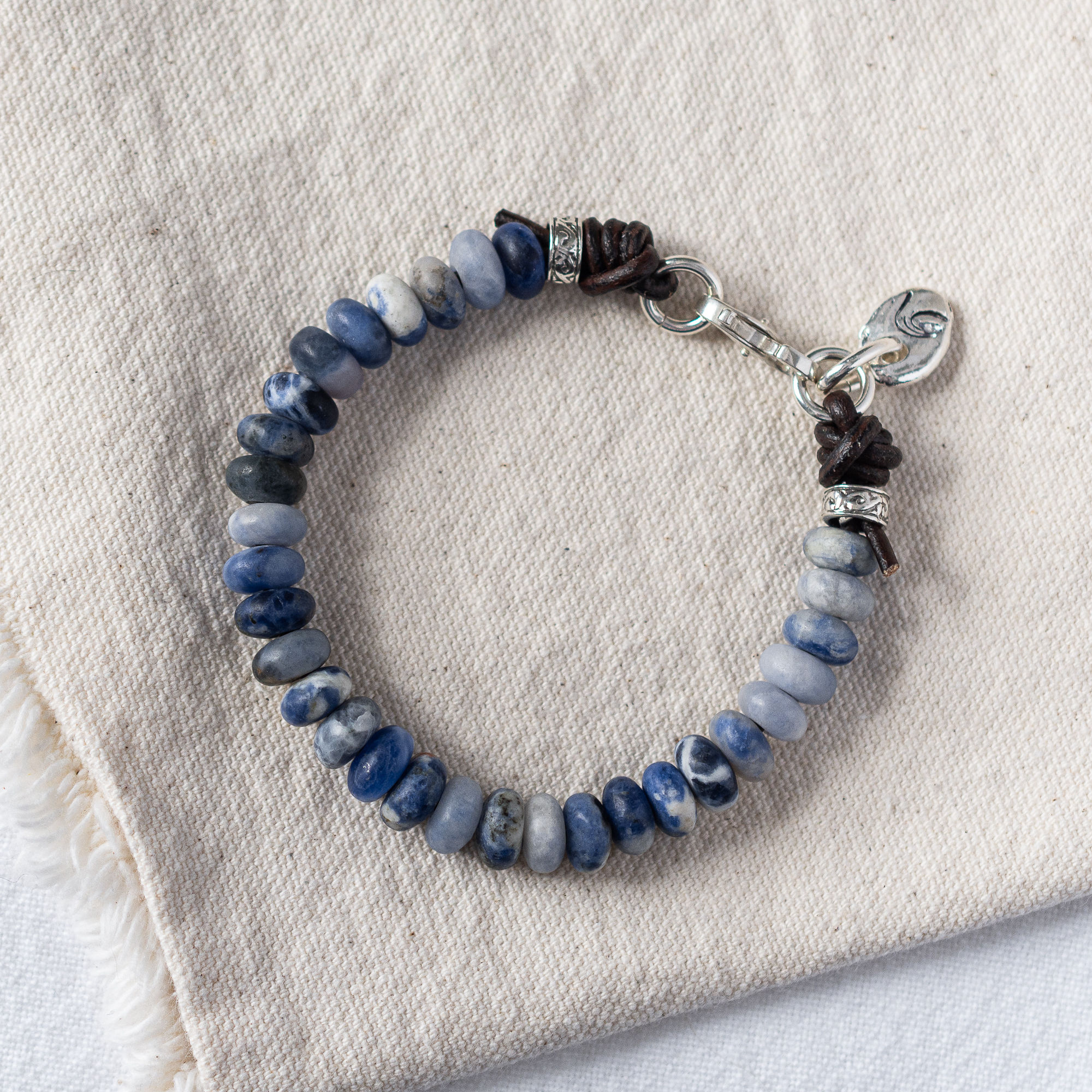 ‘The Lakeside’ Sodalite Bracelet with Wave Tag | Sterling Silver