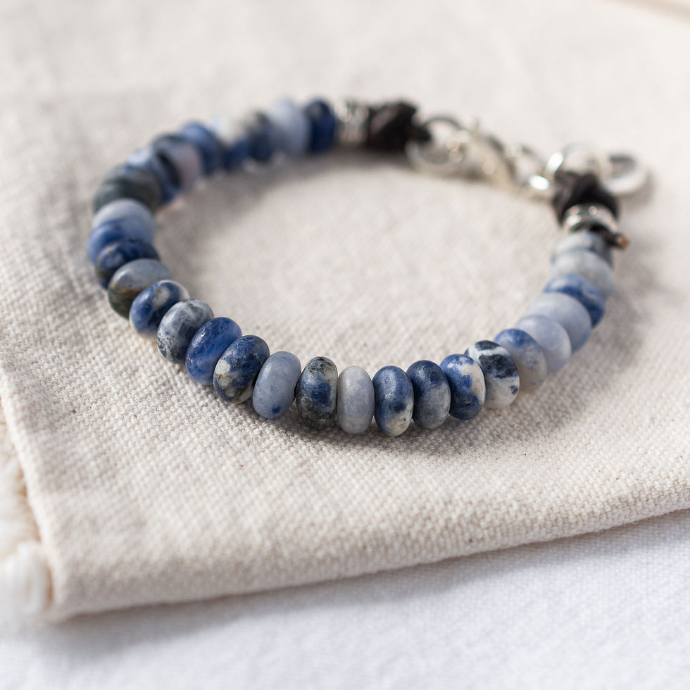Thumbnail: ‘The Lakeside’ Sodalite Bracelet with Wave Tag | Sterling Silver