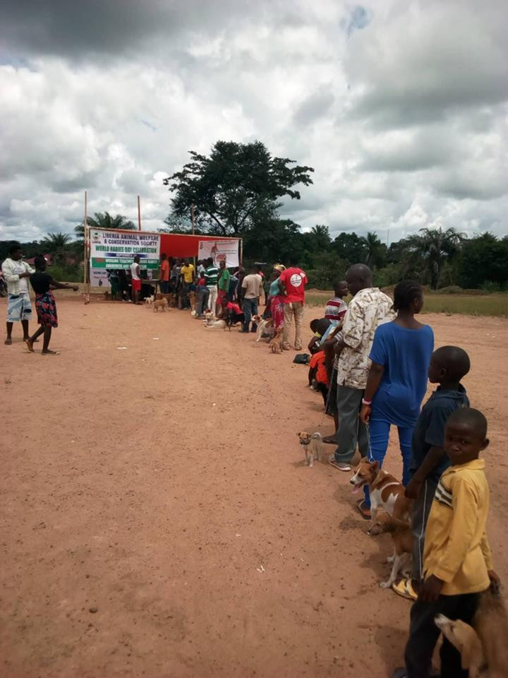 So many people in line for rabies vaccination for their dogs