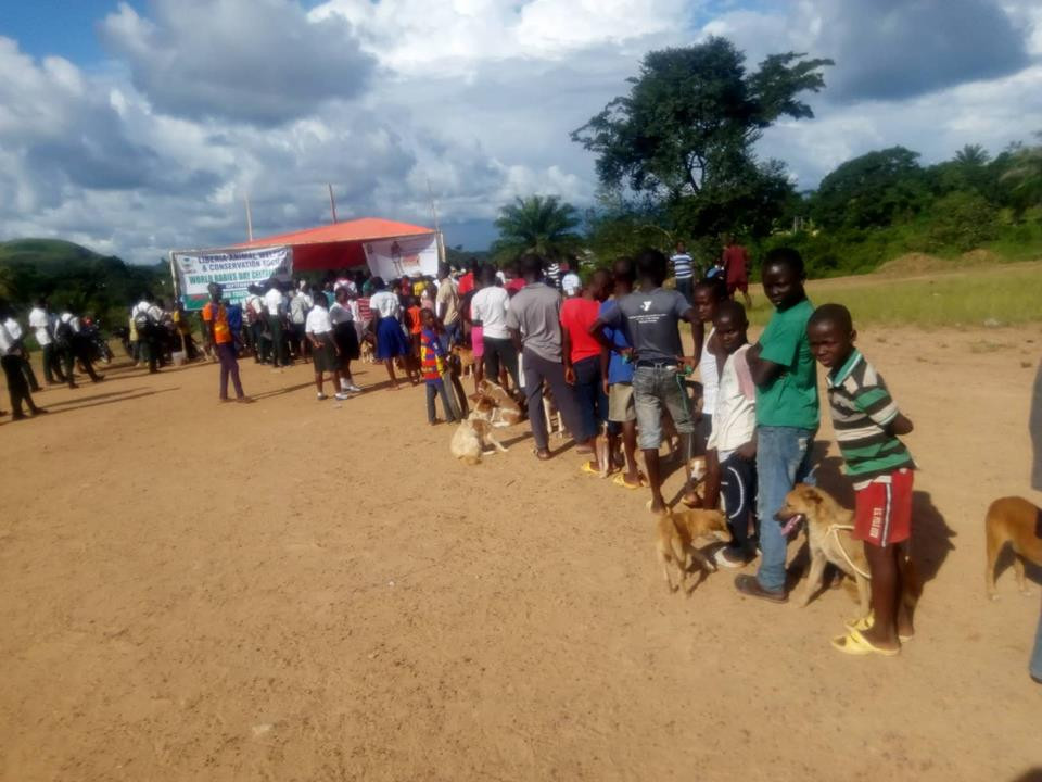 A long line to get rabies vaccination