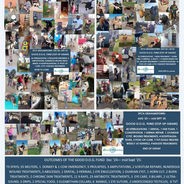 A collage of many people, dogs, and cats in very smmall photos with summaries of what the SPCA Grahamstown in South Africa accomplished including spay and netuer and vet care.