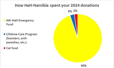 Pie chart showing that Have a Heart Namibia uses AKI donations mainly for the Emergency Vet Fund.