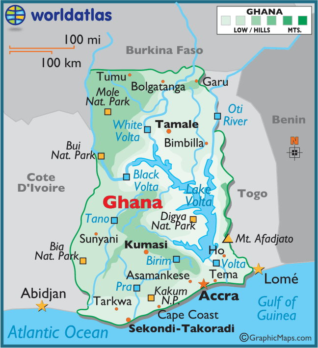Map of Ghana in Africa.