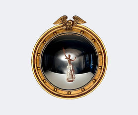 Vintage Bulls Eye Convex Mirror - Large Belgian Gilt Stucco and Wood Peace Dove Mirror