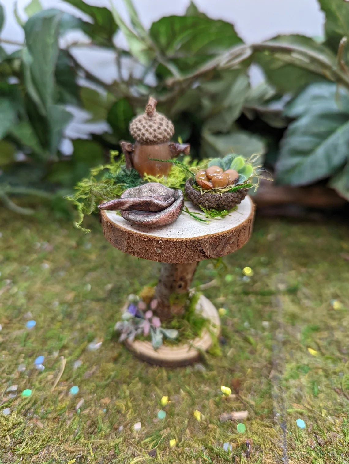 Fairy Table with Teapot & Place Settings - Fairy House Furniture Accessory
