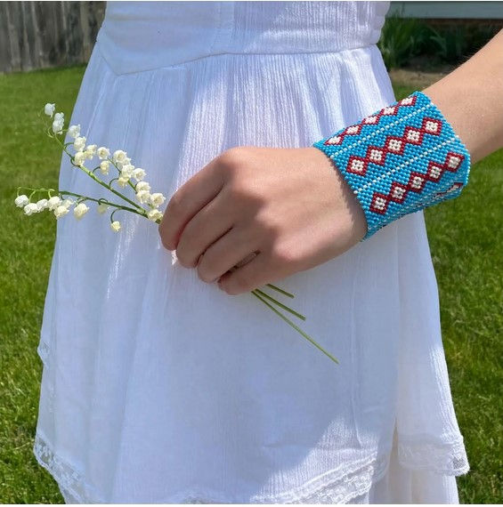 Thumbnail: Maasai Blue Beaded Wide Bracelet Cuff