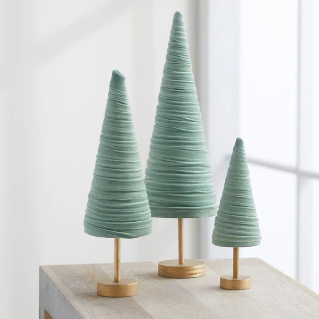 Thumbnail: Set of 3 Sage Velvet Trees on Pedestal