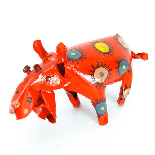 Orange Tin Hippo Statue - Room Decoration