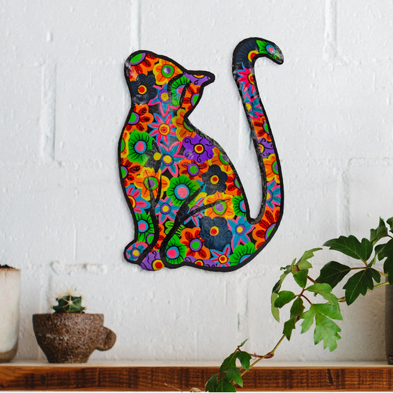 Thumbnail: Upcycle Colorful Flowers Cat Wall Art