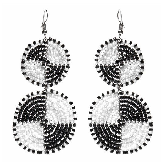 Maasai Black & White Beaded Circle Earrings