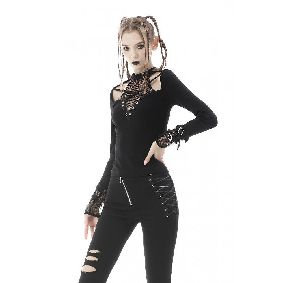 Miniatura: Punk Cutout Mesh Splice Buckle