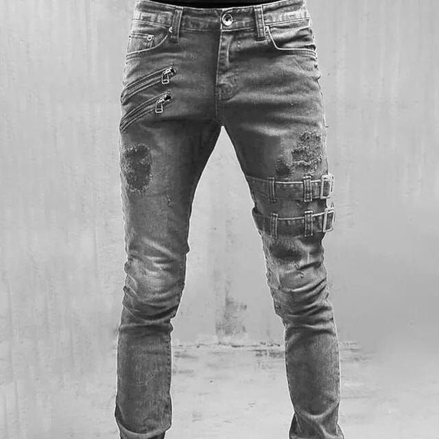 Punk Buckle-up Strap Multi-zippered Pants