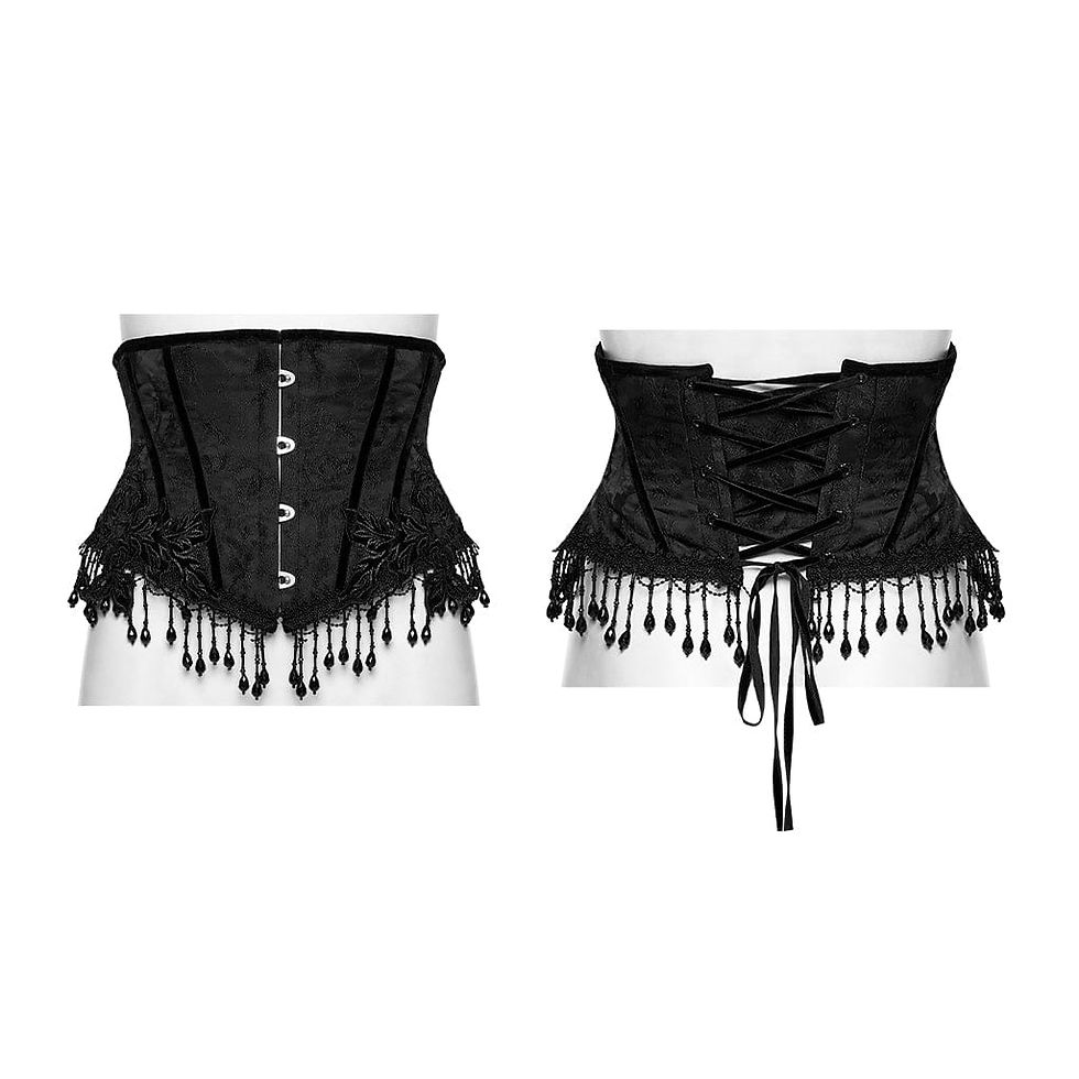 Miniature : Gothic Jacquard Tassels Underbust Corset Black-Red