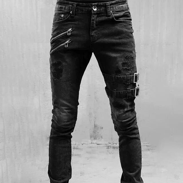 Punk Buckle-up Strap Multi-zippered Pants