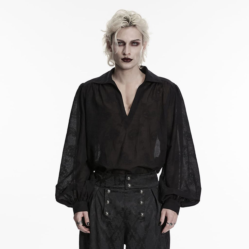 Men’s Gothic Embroidered Plunging Loose Shirt Black