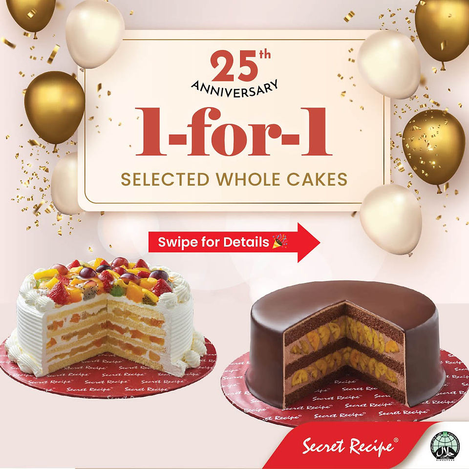 Secret Recipe - 1 for 1 selected whole cakes promotion