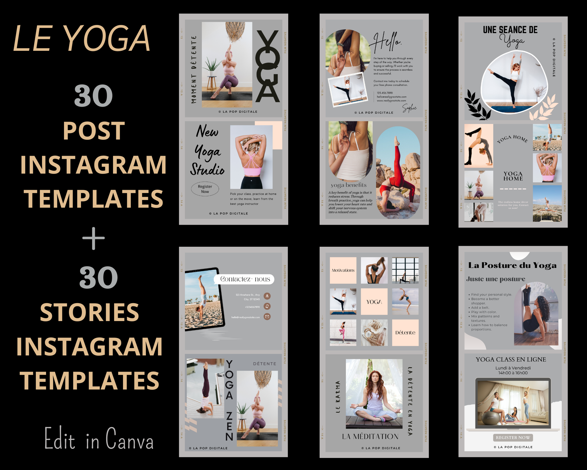 YOGA VIBES - 30 Posts Instagram+ 30 Stories Instagram TEMPLATES POST INSTA