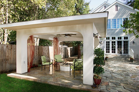 Backyard pergola with firepit