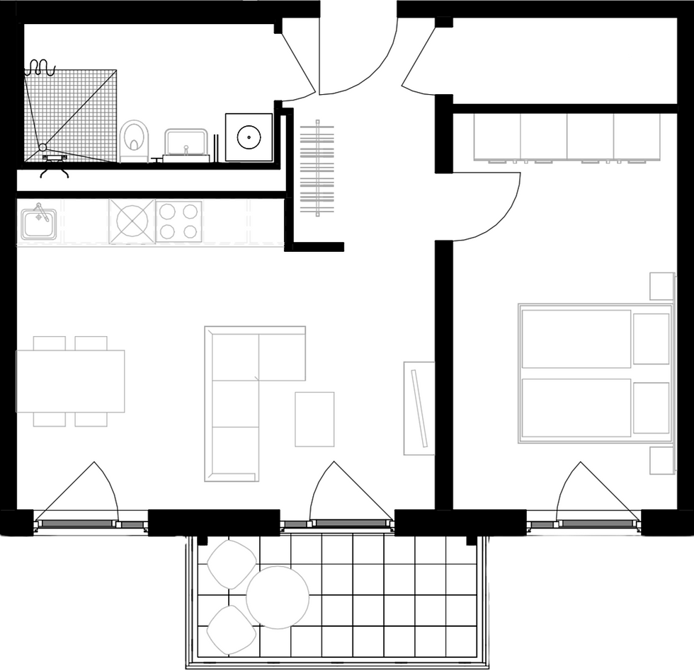Grundriss einer 2 Zimmer-Wohnung mit ca. 55 m²