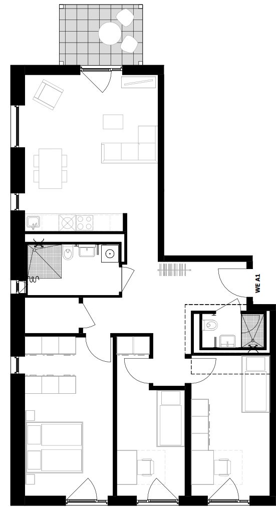 Grundriss einer 4 Zimmer-Wohnung mit ca. 99 m²