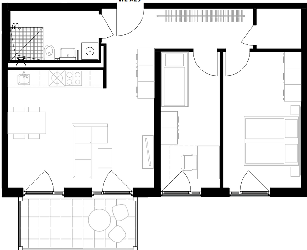 Grundriss einer 3 Zimmer-Wohnung mit ca. 70 m²
