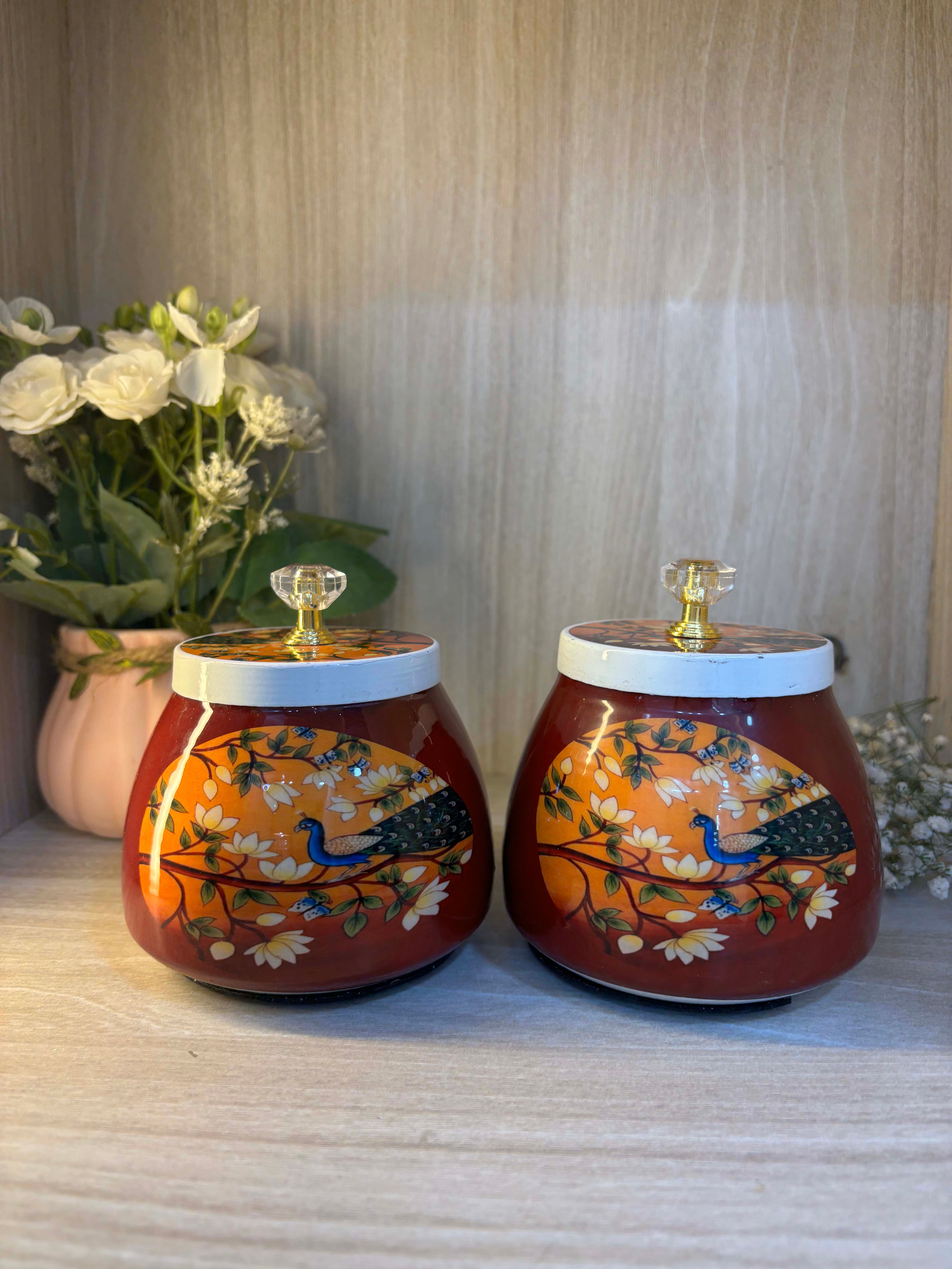 Peacock Dusk: Metallic Sunset Food Container (Medium)