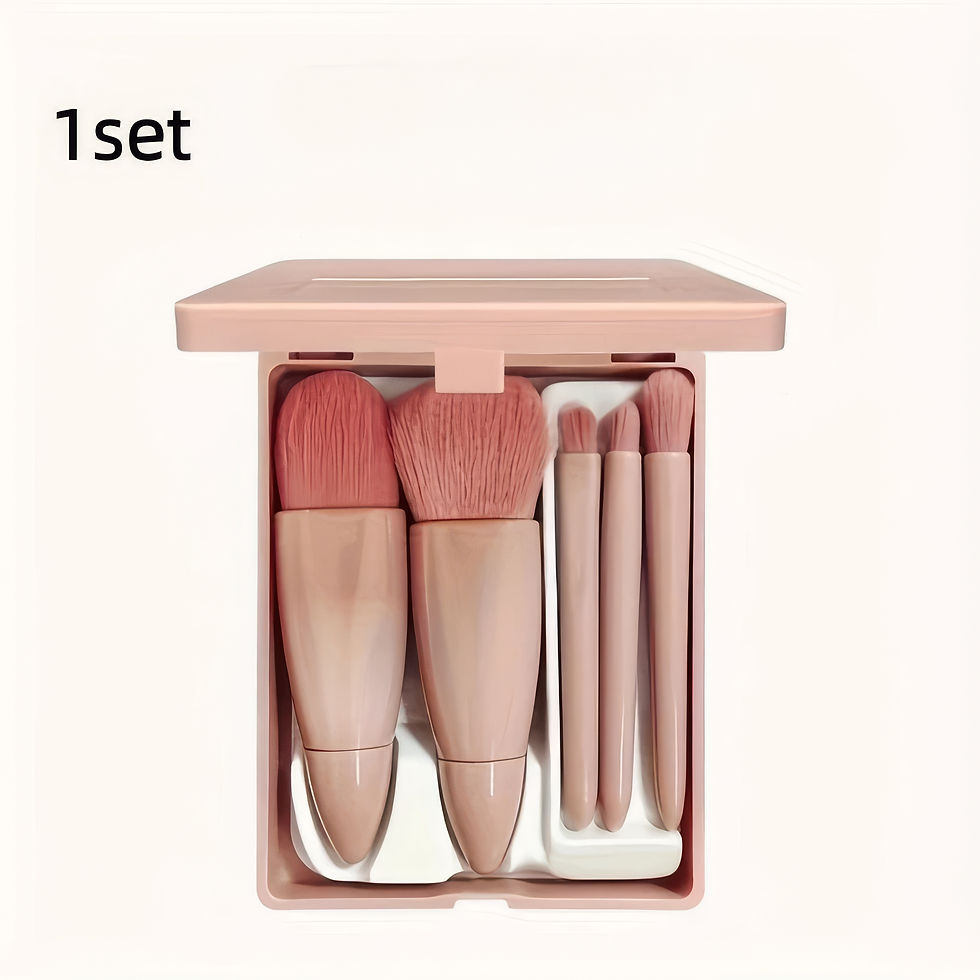 Thumbnail: Portable Pink Makeup Brush Kit 5PCS Compact With Mirror Soft Bristles Blush Eyes