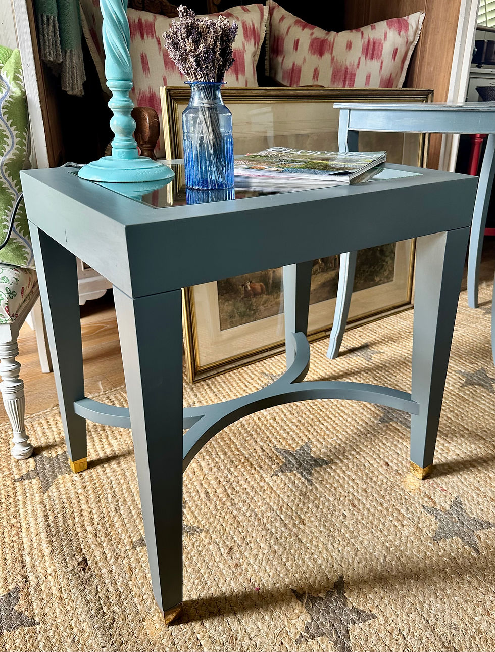 Thumbnail: A Pair of Painted Glass Top Side Tables