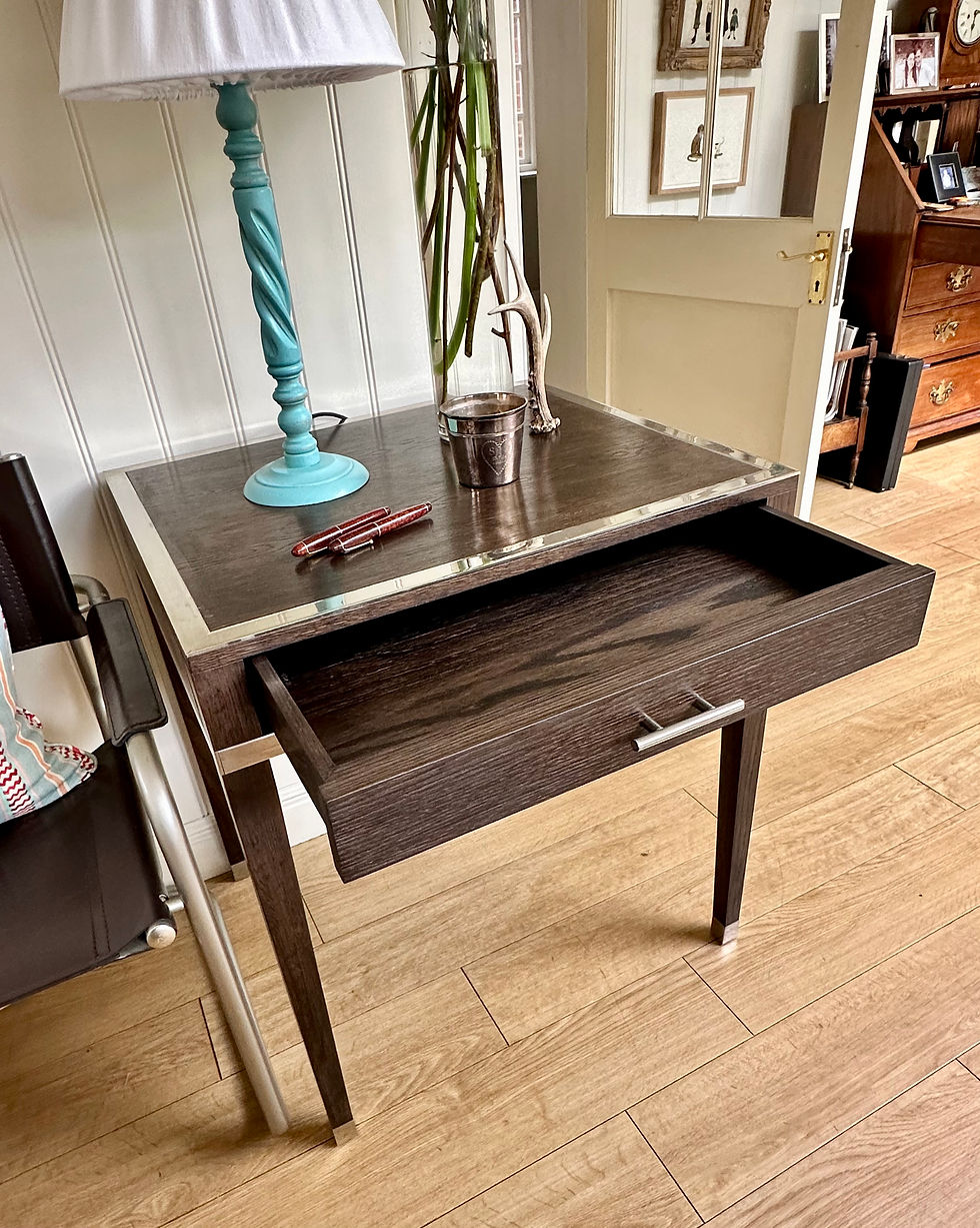 Thumbnail: A Pair of Wood and Chrome Side Tables