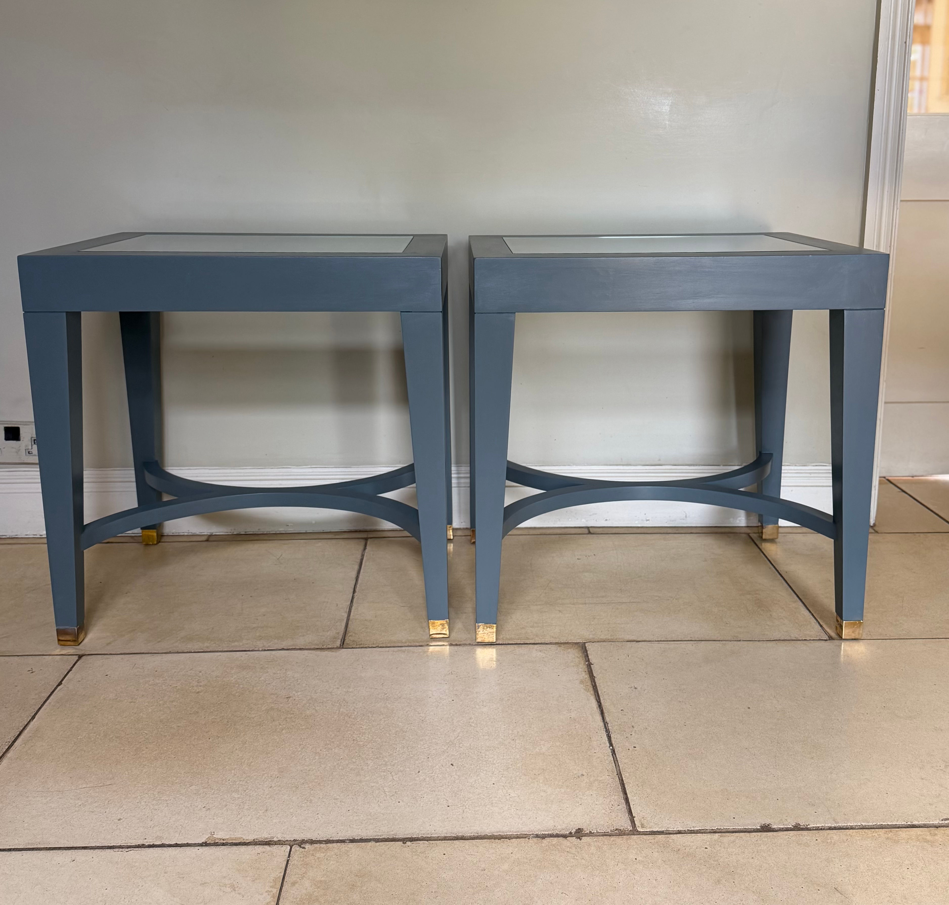 A Pair of Painted Glass Top Side Tables