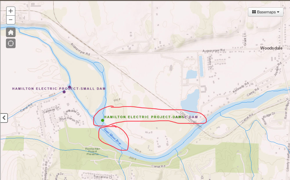 Butler County Great Miami River; old MiamiErie Canal; Hamilton