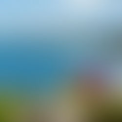 A family sitting on a clifftop overlooking a beach.  