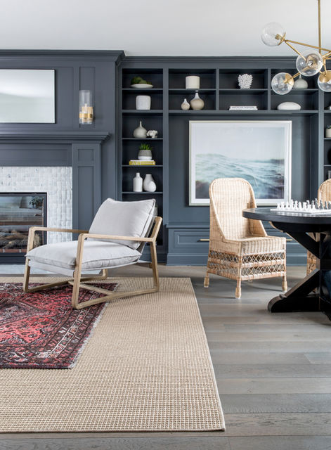 Family Room in Rumson New Jersey in the House on Rivers Edge Project designed by Salt Design Company