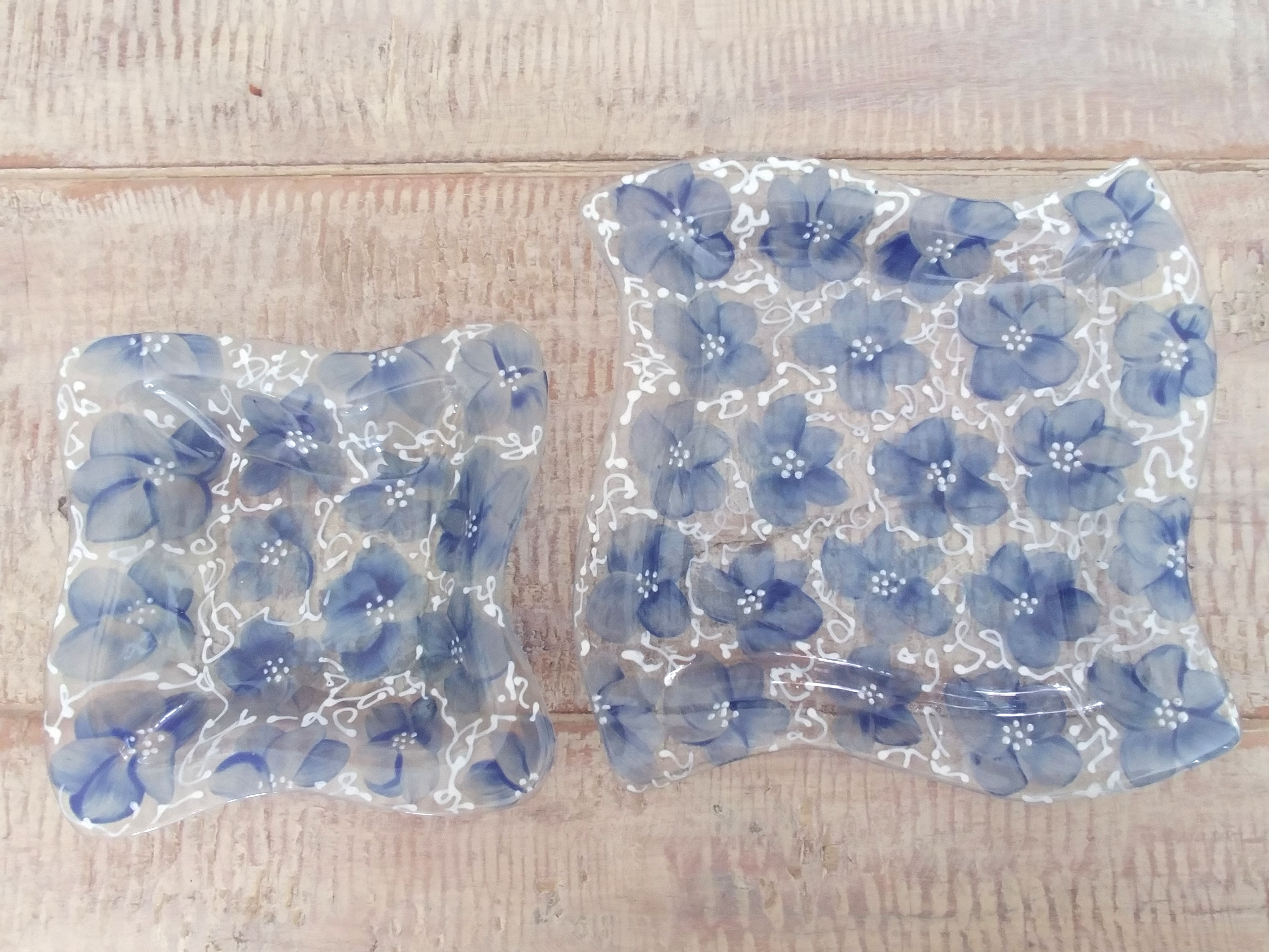 Blue Wavy Square plates (Left Small) R150 Right Larger R220