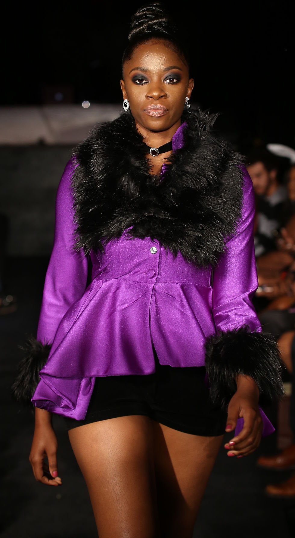 Thumbnail: Purple Peplum Suit with Black Trim