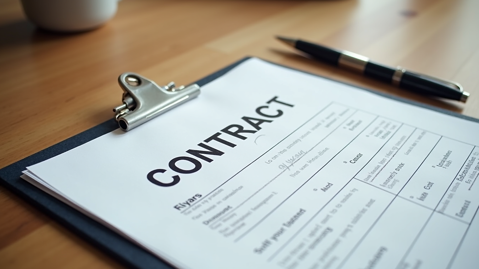 high angle view of a rental contract and pen on a wooden table
