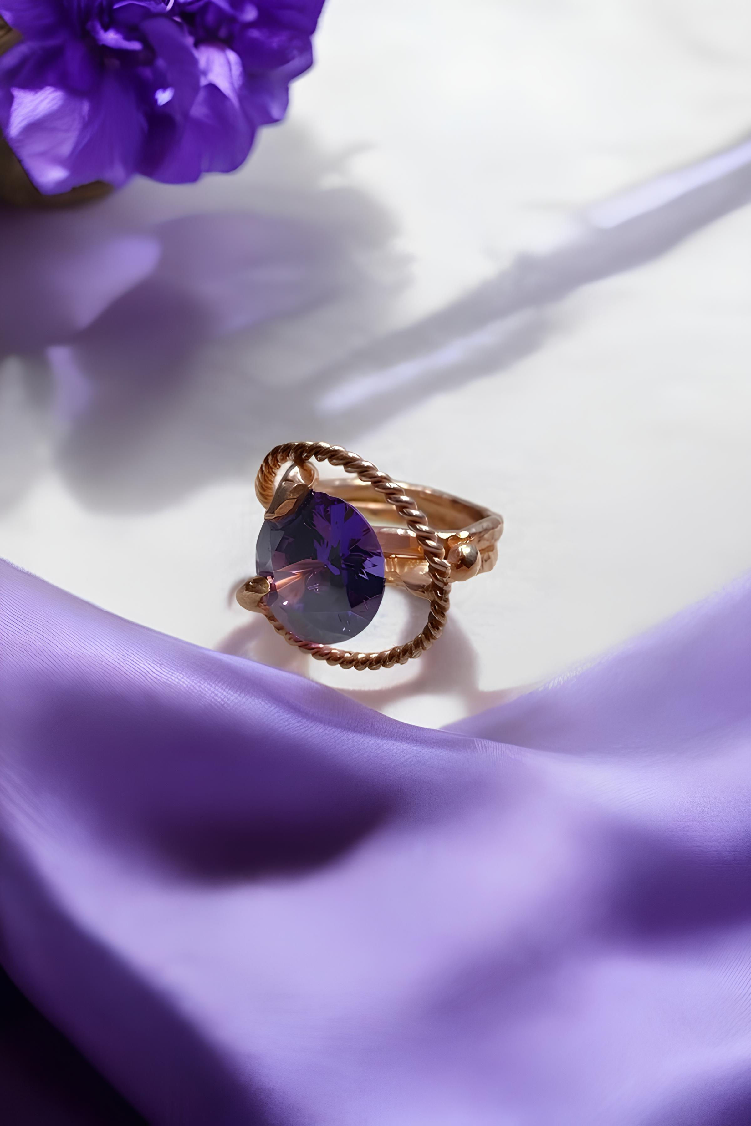 Ametist Taşlı 925 Ayar Gümüş Yüzük