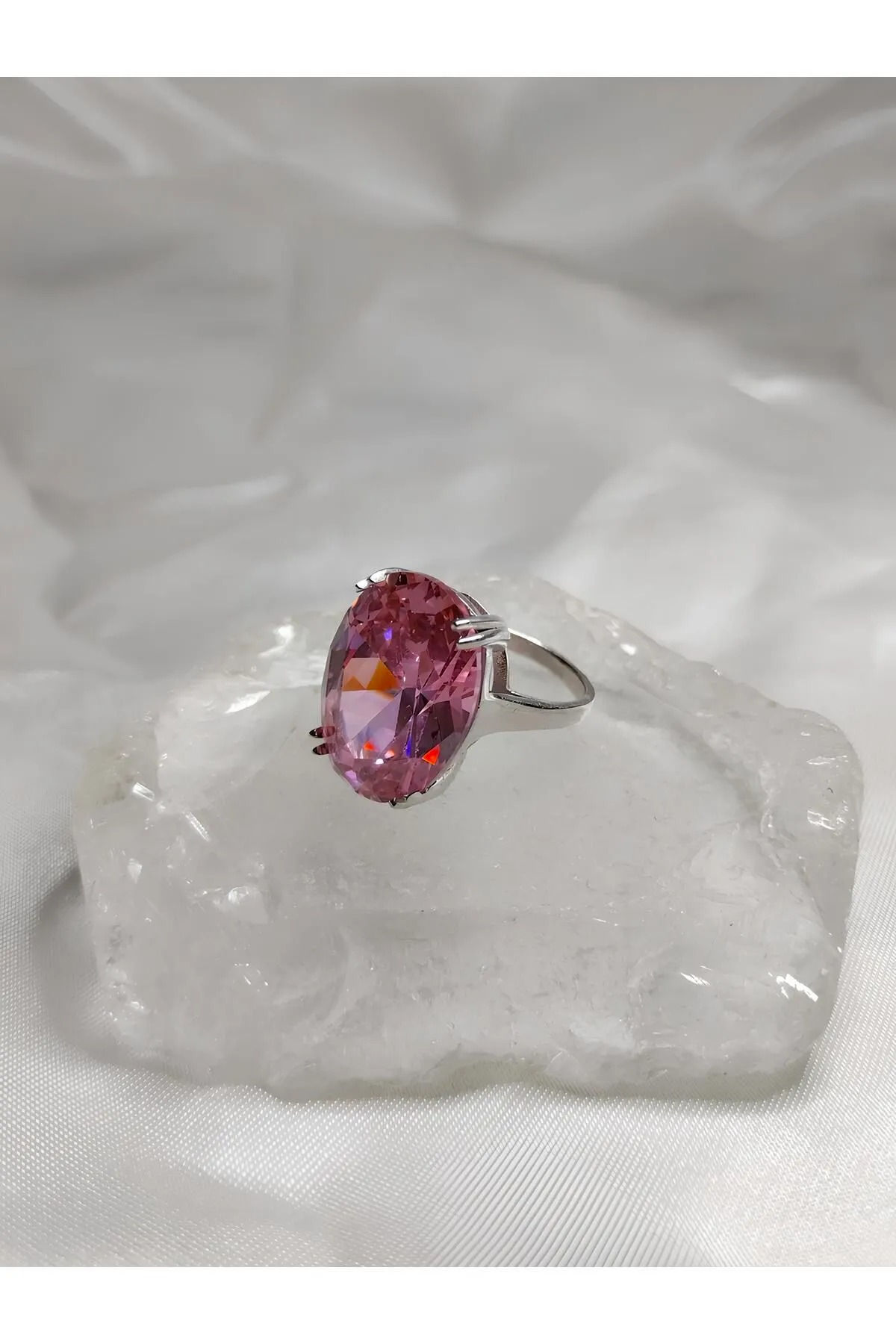 Pembe Kuvars Taşlı 925 Gümüş Yüzük