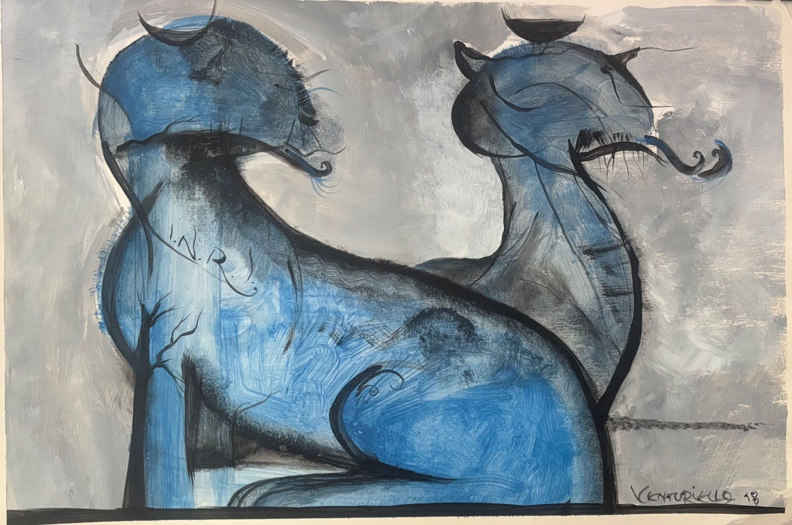 Vista frontal de "Los gatos azules"